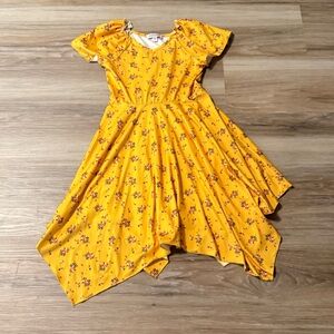 Chenault Girl | Yellow Floral Dress with Handkerchief Hem